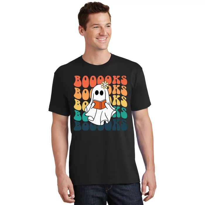 Retro Cute Ghost Book Reading Halloween Teacher Top T-Shirt