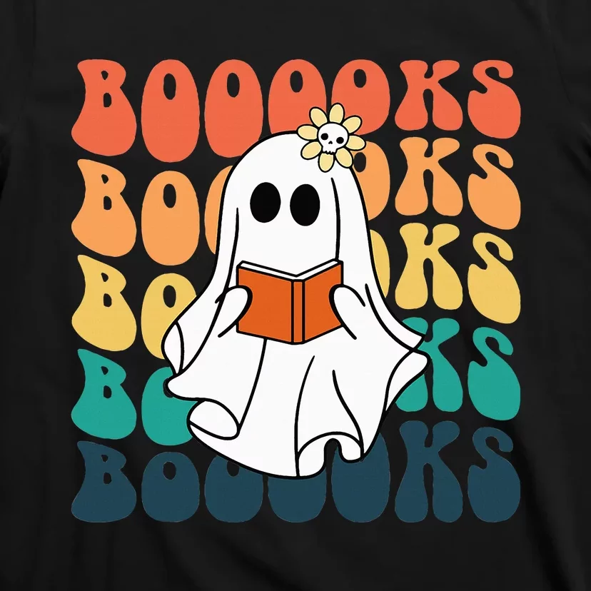 Retro Cute Ghost Book Reading Halloween Teacher Top T-Shirt