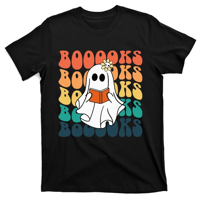 Retro Cute Ghost Book Reading Halloween Teacher Top T-Shirt