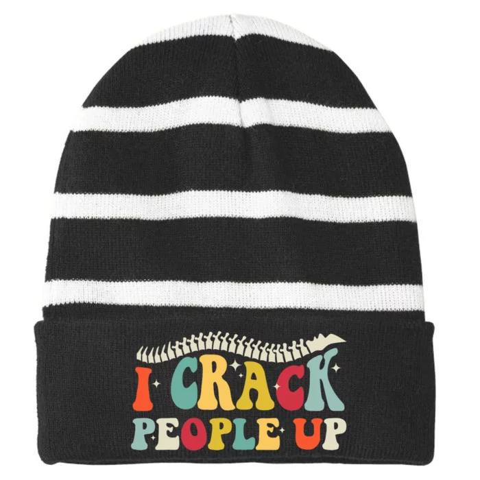 Retro Chiropractic Groovy Spinal Cord Chiropractor Funny Striped Beanie with Solid Band