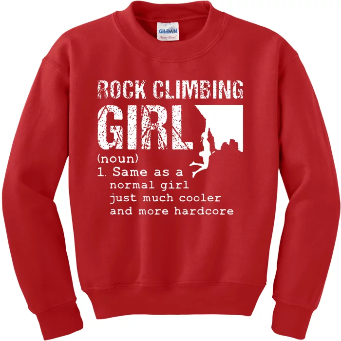 Rock Climbing Girl Definition Mountain Climber Bouldering Kids Sweatshirt