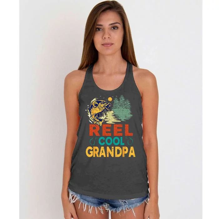 Reel Cool Grandpa Fishing Fun Fathers Day Fishermen Women's Knotted Racerback Tank