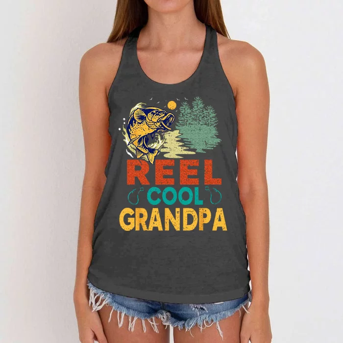 Reel Cool Grandpa Fishing Fun Fathers Day Fishermen Women's Knotted Racerback Tank