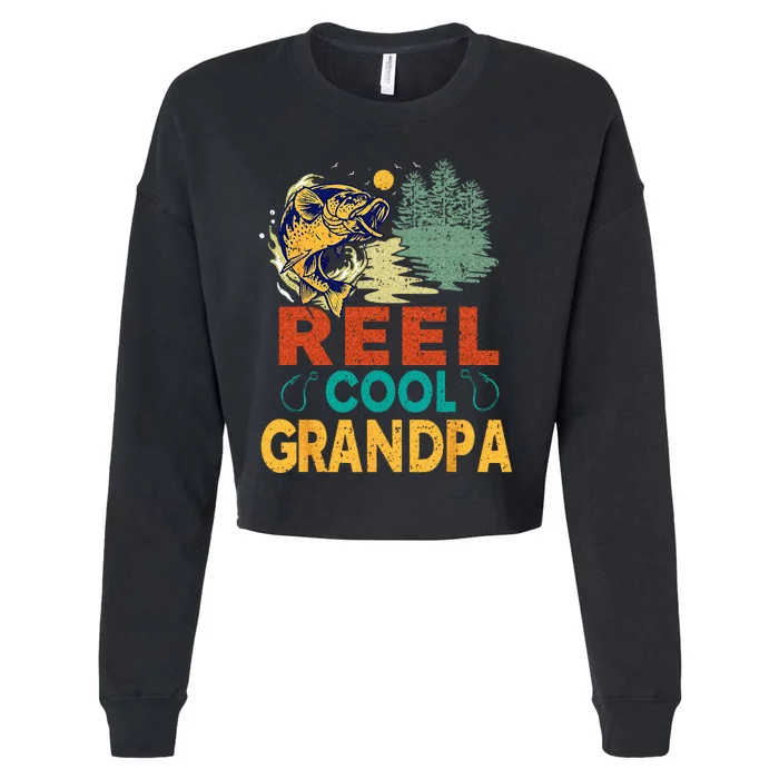 Reel Cool Grandpa Fishing Fun Fathers Day Fishermen Cropped Pullover Crew