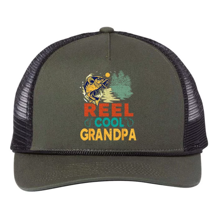 Reel Cool Grandpa Fishing Fun Fathers Day Fishermen Retro Rope Trucker Hat Cap