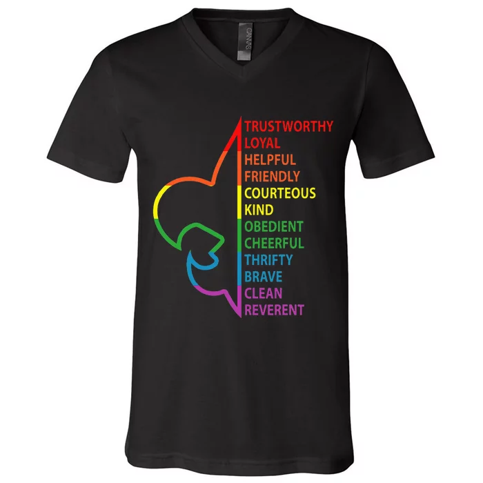 Rainbow Colorful Graphic Scout Law V-Neck T-Shirt