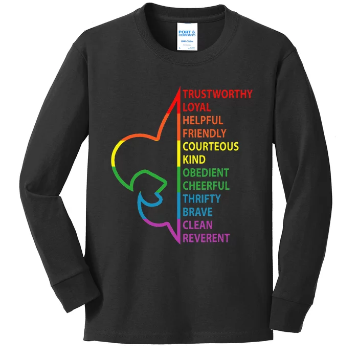 Rainbow Colorful Graphic Scout Law Kids Long Sleeve Shirt