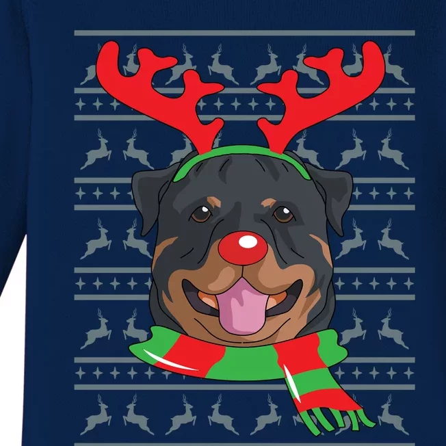 Rottweiler Cute Gift Reindeer Christmas Gift Top Baby Long Sleeve Bodysuit