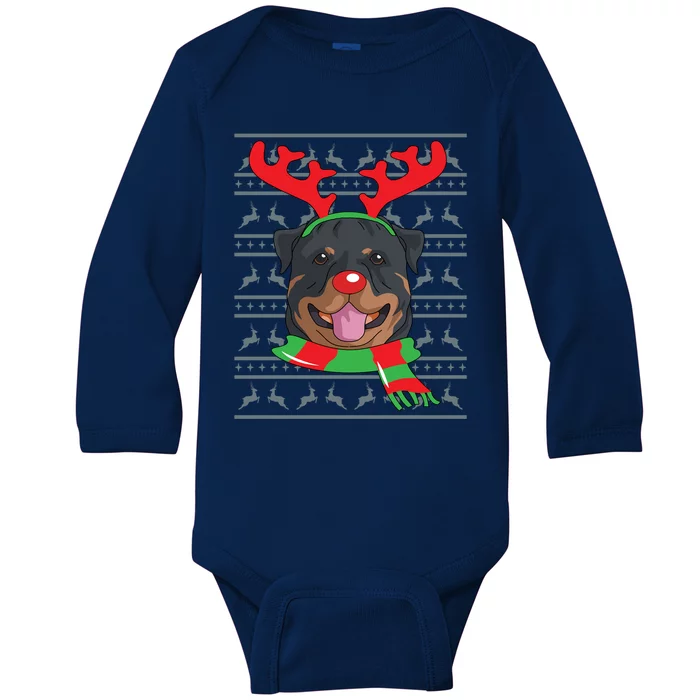 Rottweiler Cute Gift Reindeer Christmas Gift Top Baby Long Sleeve Bodysuit