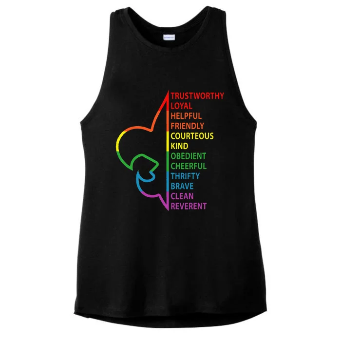 Rainbow Colorful Graphic Scout Law Ladies Tri-Blend Wicking Tank