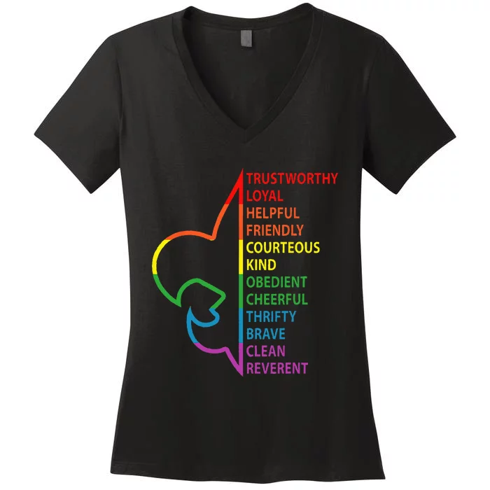 Rainbow Colorful Graphic Scout Law Women's V-Neck T-Shirt