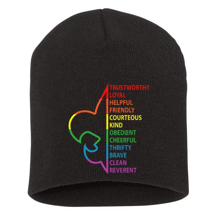 Rainbow Colorful Graphic Scout Law Short Acrylic Beanie