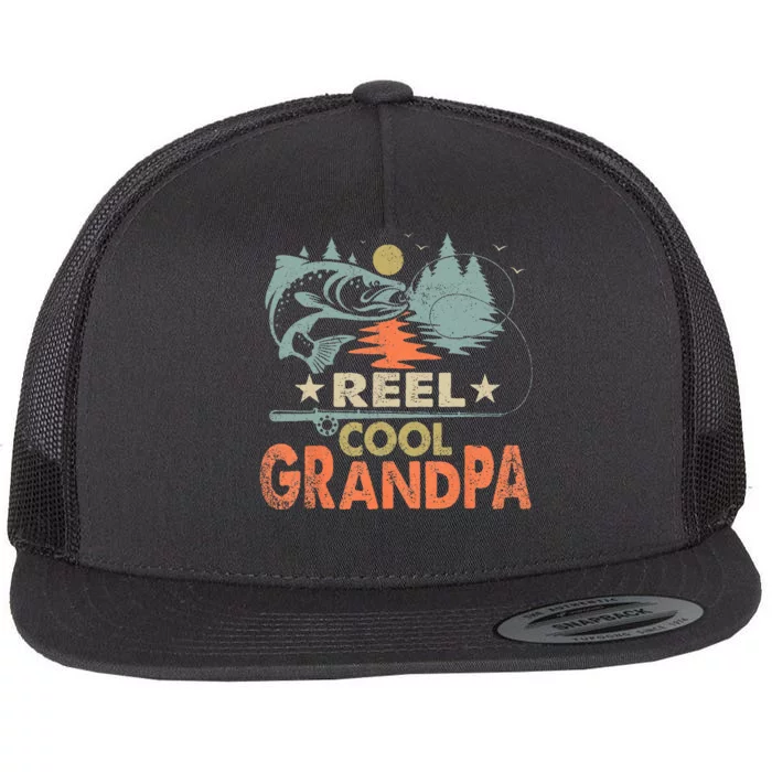 Reel Cool Grandpa Fishing Lover Vintage Father's Day Flat Bill Trucker Hat