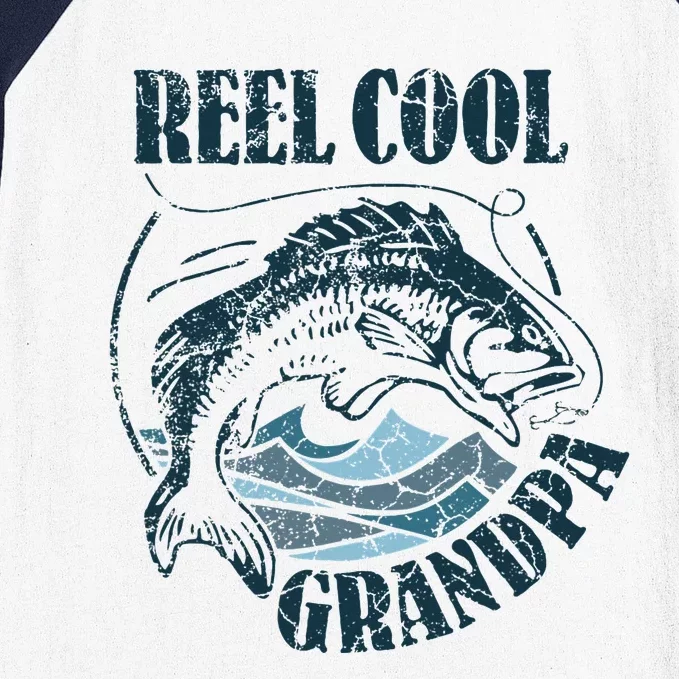 Reel Cool Grandpa Fishing Dad Father's Day Fisherman Baseball Sleeve Shirt