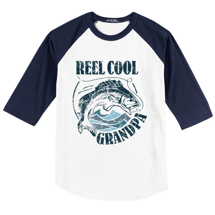 Reel Cool Grandpa Fishing Dad Father's Day Fisherman Baseball Sleeve Shirt