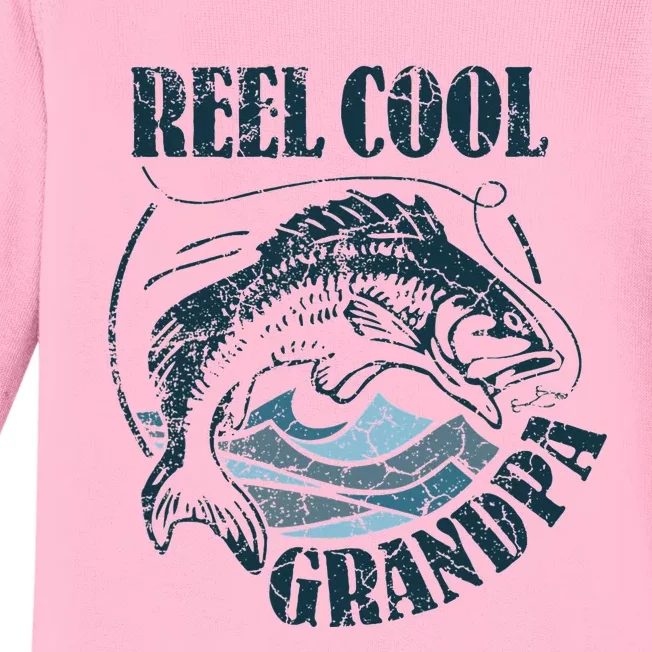 Reel Cool Grandpa Fishing Dad Father's Day Fisherman Baby Long Sleeve Bodysuit