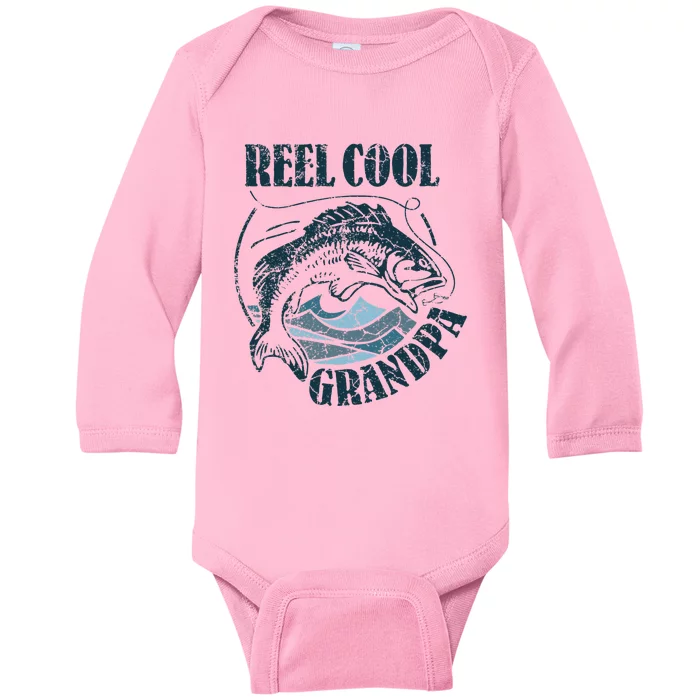 Reel Cool Grandpa Fishing Dad Father's Day Fisherman Baby Long Sleeve Bodysuit