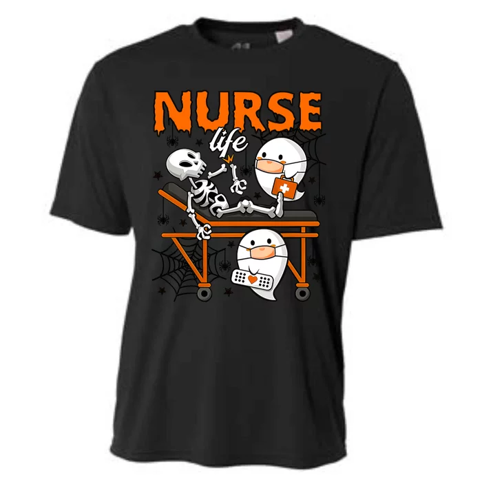 Retro Cute Ghost Boo Nurse Life Skeleton Halloween Costume Gift Cooling Performance Crew T-Shirt