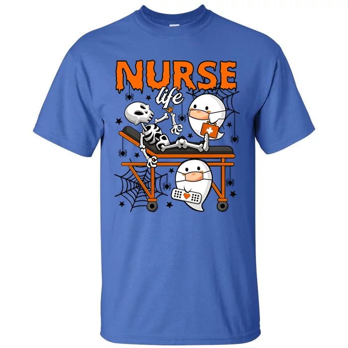 Retro Cute Ghost Boo Nurse Life Skeleton Halloween Costume Gift Tall T-Shirt