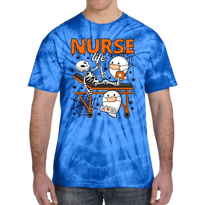 Retro Cute Ghost Boo Nurse Life Skeleton Halloween Costume Gift Tie-Dye T-Shirt