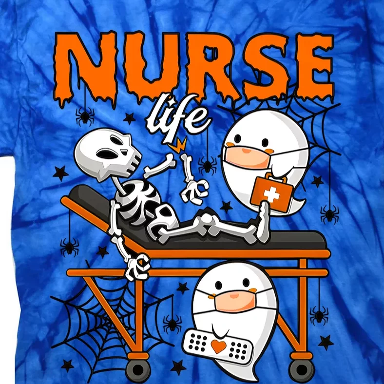 Retro Cute Ghost Boo Nurse Life Skeleton Halloween Costume Gift Tie-Dye T-Shirt