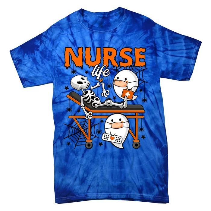 Retro Cute Ghost Boo Nurse Life Skeleton Halloween Costume Gift Tie-Dye T-Shirt