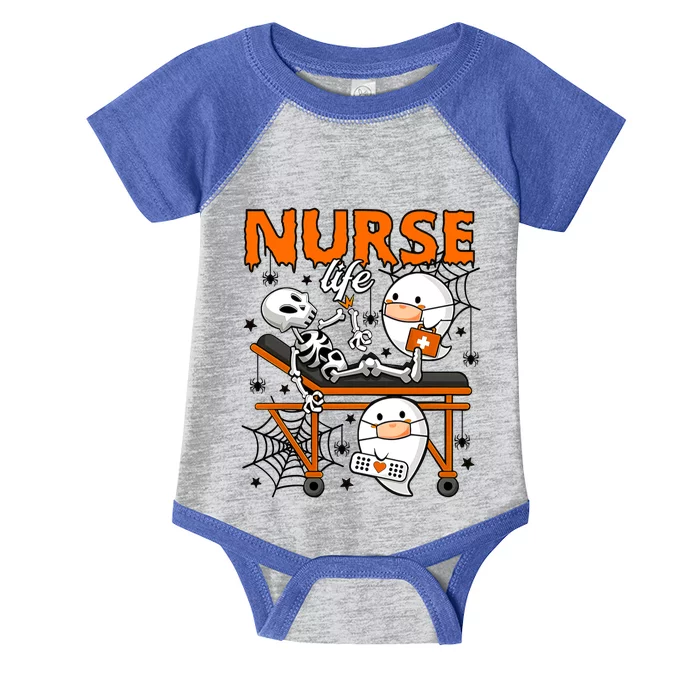 Retro Cute Ghost Boo Nurse Life Skeleton Halloween Costume Gift Infant Baby Jersey Bodysuit