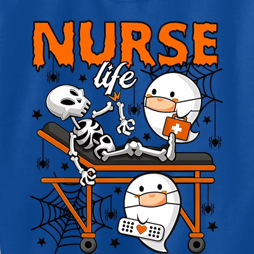 Retro Cute Ghost Boo Nurse Life Skeleton Halloween Costume Gift Kids Sweatshirt