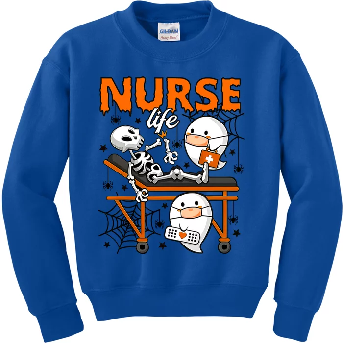 Retro Cute Ghost Boo Nurse Life Skeleton Halloween Costume Gift Kids Sweatshirt