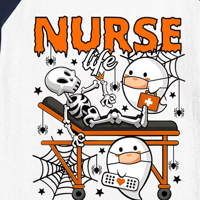 Retro Cute Ghost Boo Nurse Life Skeleton Halloween Costume Gift Baseball Sleeve Shirt