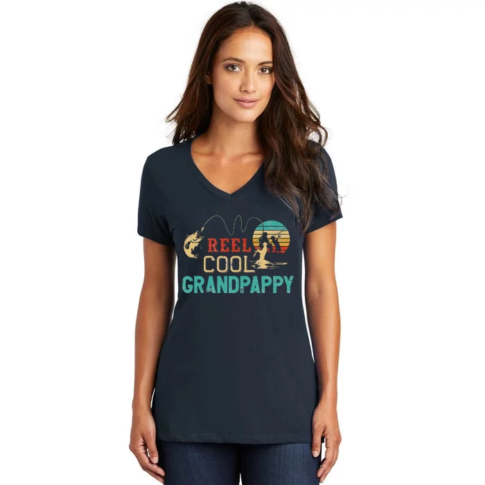 Reel Cool Grandpappy Vintage Funny Fishing Rod Gift Grandpa Women's V-Neck T-Shirt