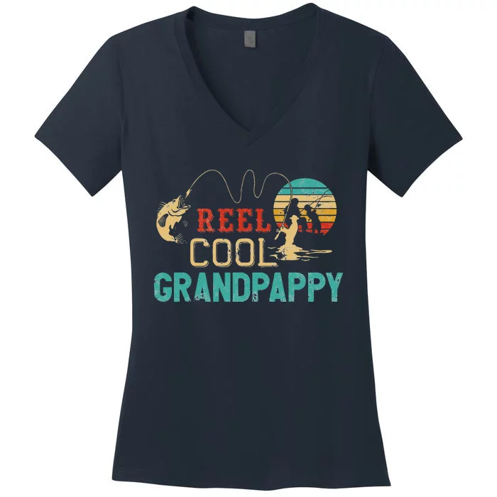 Reel Cool Grandpappy Vintage Funny Fishing Rod Gift Grandpa Women's V-Neck T-Shirt