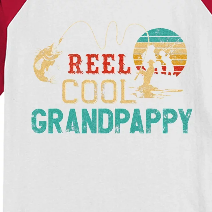 Reel Cool Grandpappy Vintage Funny Fishing Rod Gift Grandpa Kids Colorblock Raglan Jersey