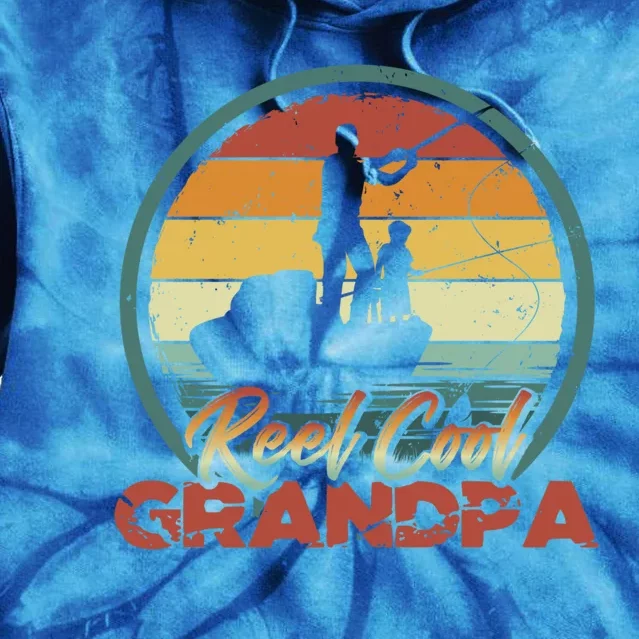 Reel Cool Grandpa Great Gift Retro Fishing Family Gift Tie Dye Hoodie