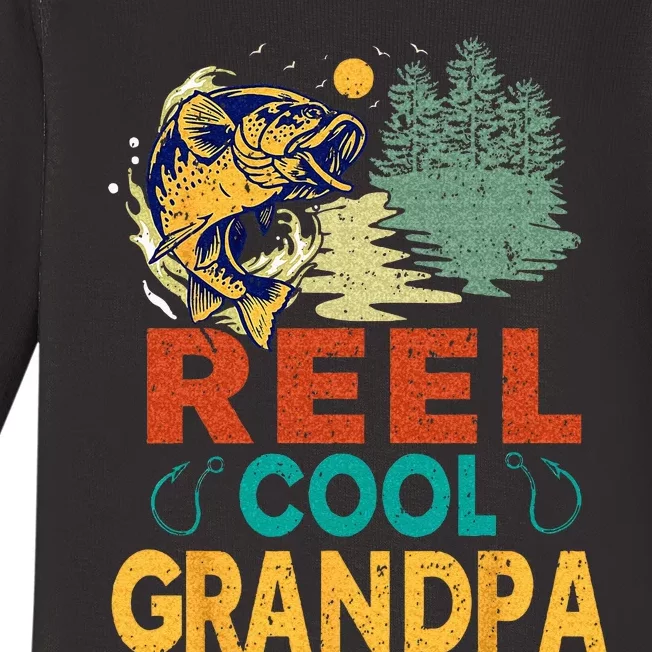 Reel Cool Grandpa Fishing Fun Fathers Day Fishermen Baby Long Sleeve Bodysuit