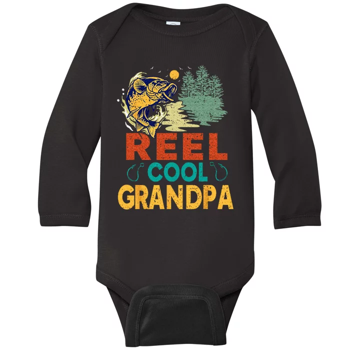 Reel Cool Grandpa Fishing Fun Fathers Day Fishermen Baby Long Sleeve Bodysuit