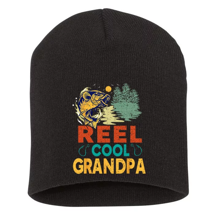 Reel Cool Grandpa Fishing Fun Fathers Day Fishermen Short Acrylic Beanie