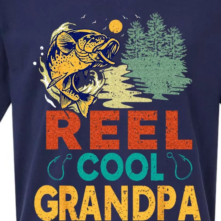 Reel Cool Grandpa Fishing Fun Fathers Day Fishermen Sueded Cloud Jersey T-Shirt