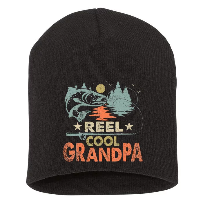 Reel Cool Grandpa Fishing Lover Vintage Father's Day Short Acrylic Beanie