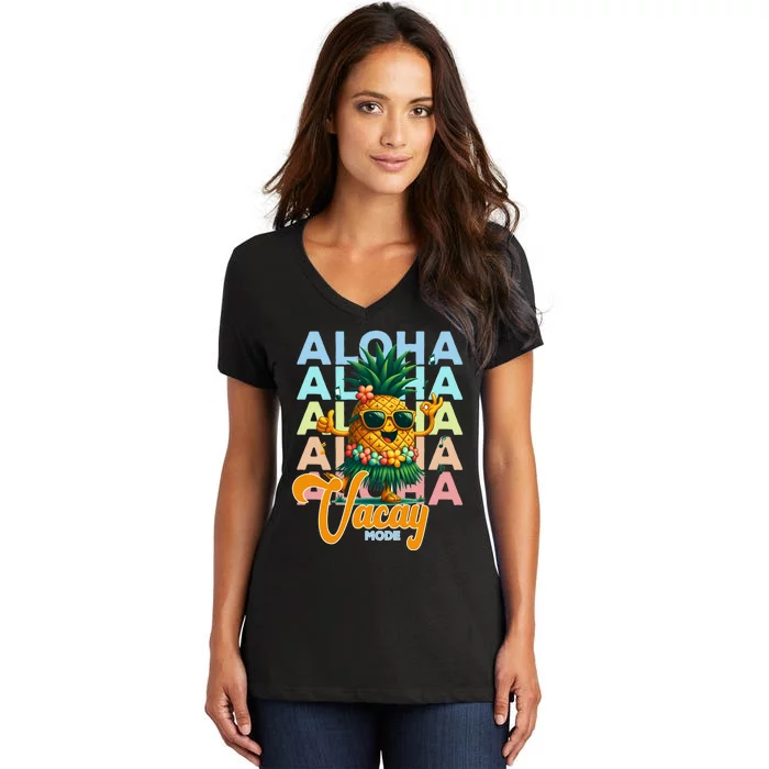 Retro Cute Hawaii Pineapple Grass Women's V-Neck T-Shirt