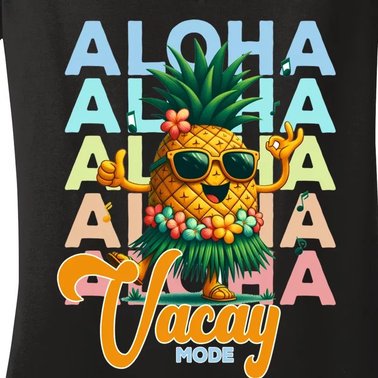 Retro Cute Hawaii Pineapple Grass Women's V-Neck T-Shirt