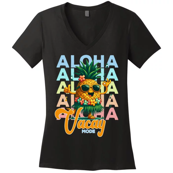 Retro Cute Hawaii Pineapple Grass Women's V-Neck T-Shirt