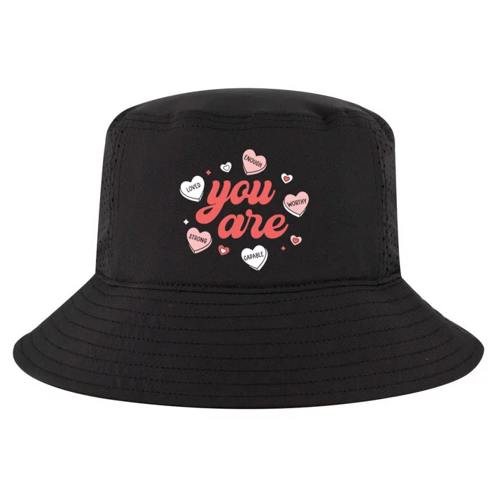 Retro Candy Heart Teacher Valentines Day You Are Enough Cool Comfort Performance Bucket Hat