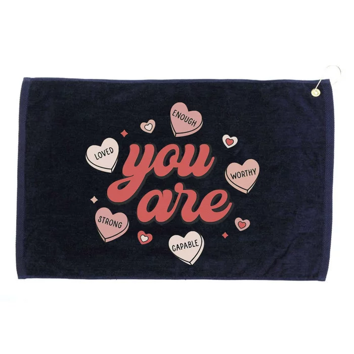 Retro Candy Heart Teacher Day You Are Enough Grommeted Golf Towel