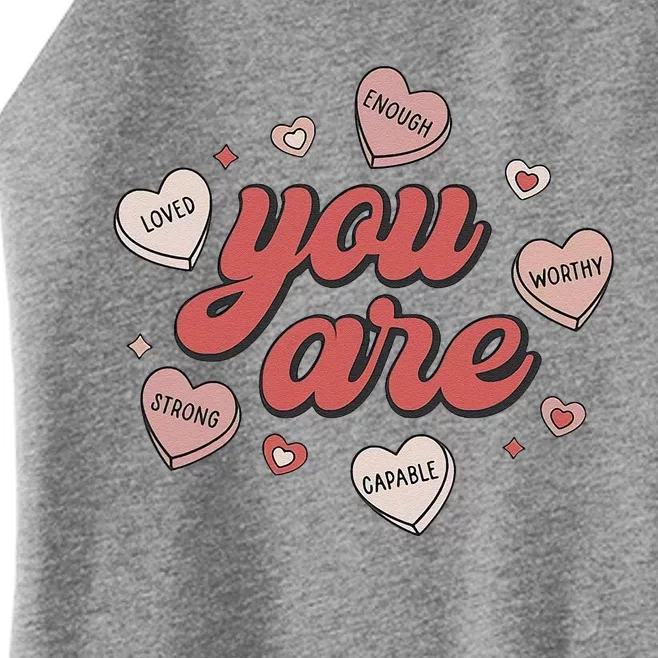 Retro Candy Heart Teacher Day You Are Enough Women’s Perfect Tri Rocker Tank