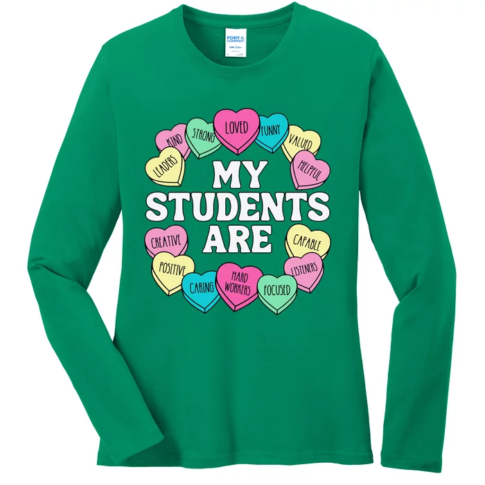 Retro Candy Heart Teacher ValentineS Positive Affirmation Ladies Long Sleeve Shirt