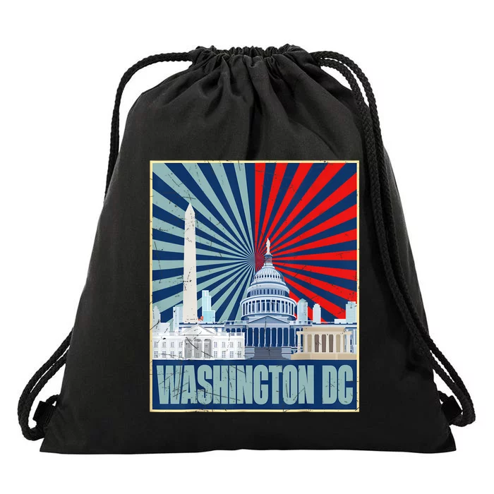 Retro Capitol Hill Washington DC American Flag 4th Of July Drawstring Bag