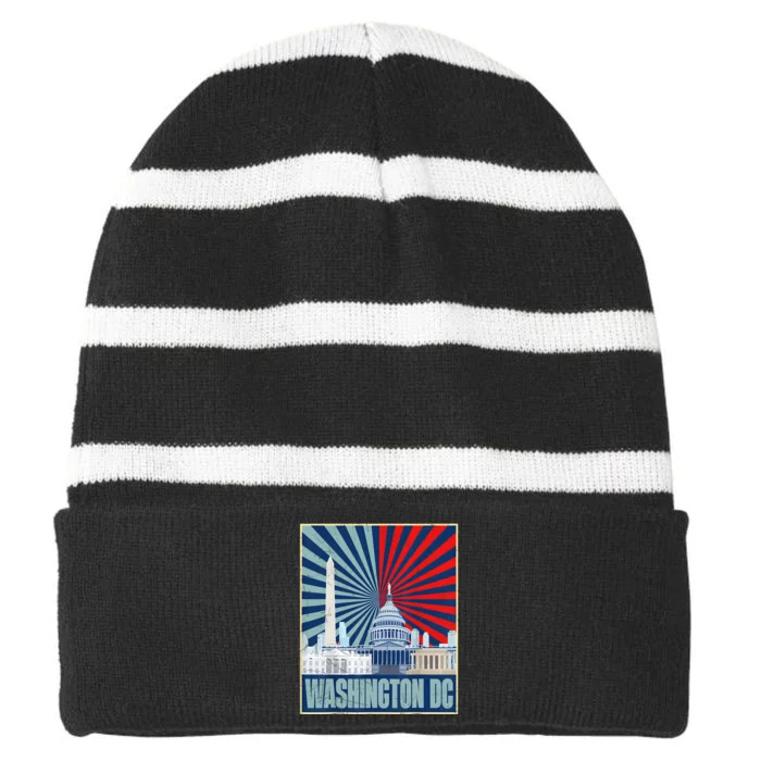 Retro Capitol Hill Washington DC American Flag 4th Of July Striped Beanie with Solid Band