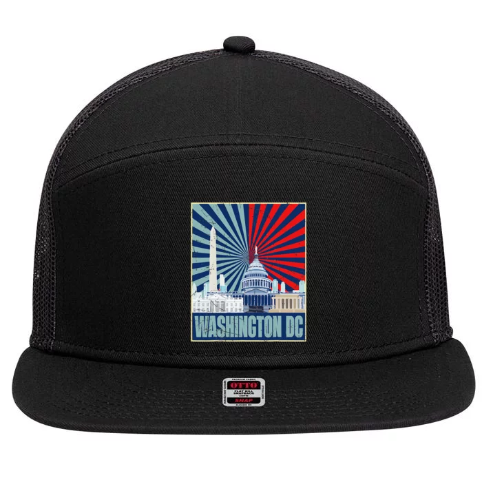 Retro Capitol Hill Washington DC American Flag 4th Of July 7 Panel Mesh Trucker Snapback Hat