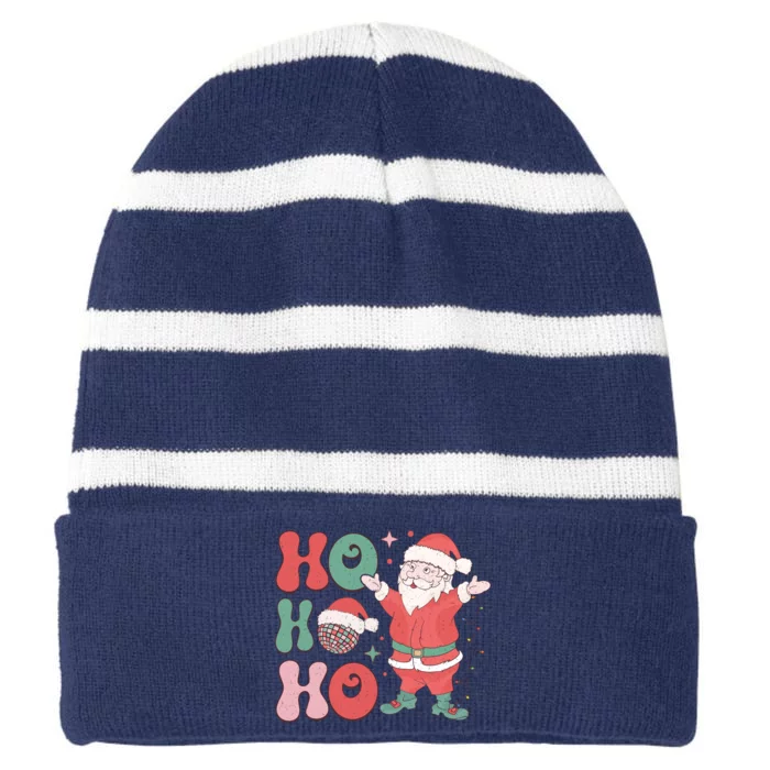 Retro Christmas Ho Ho Ho Design Striped Beanie with Solid Band